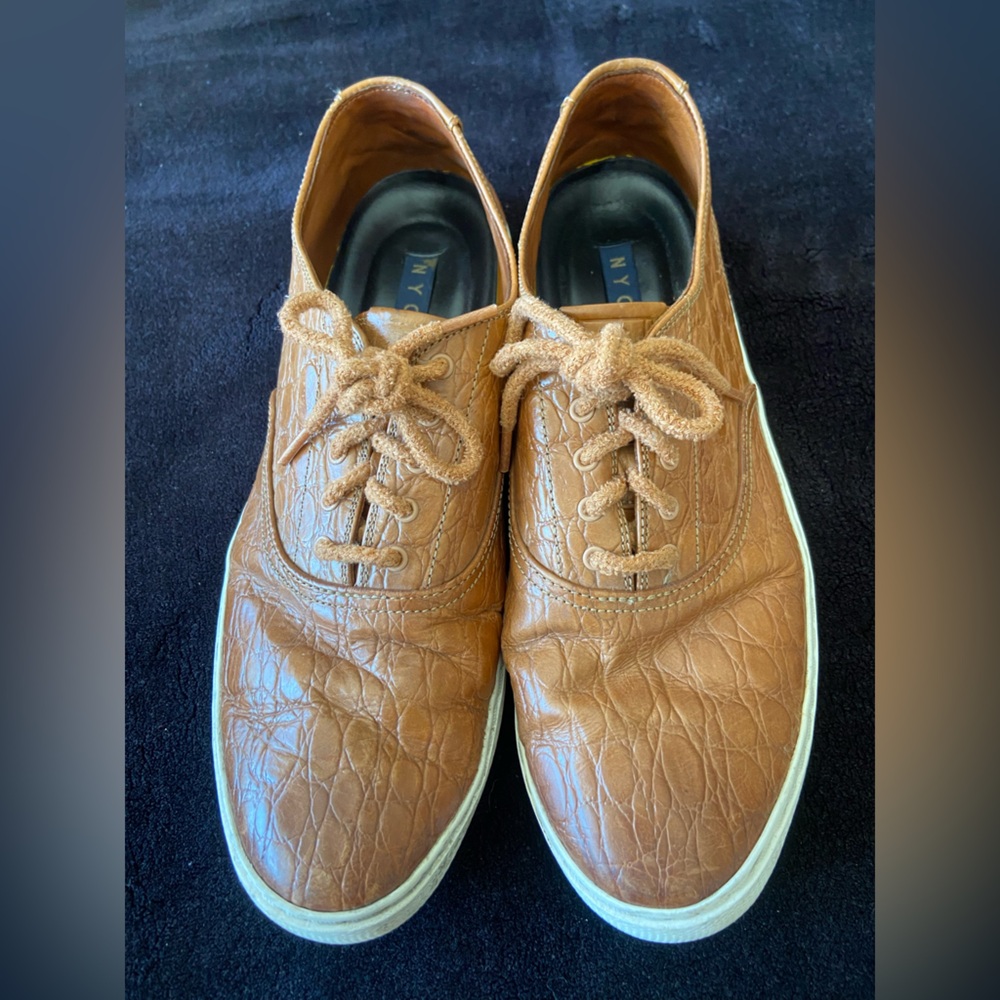 NYC Tan Leather Oxfords with Textured Upper